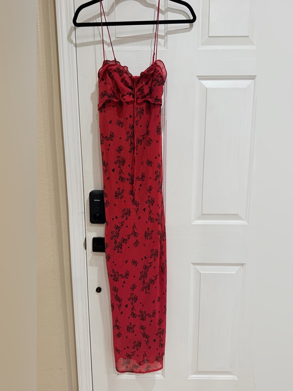 wild fable Red Floral Maxi Slip Dress with Black Print